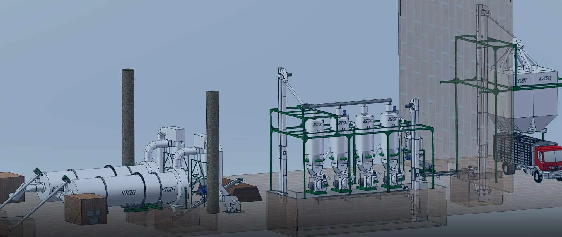 biomass wood pelleting line 3D design